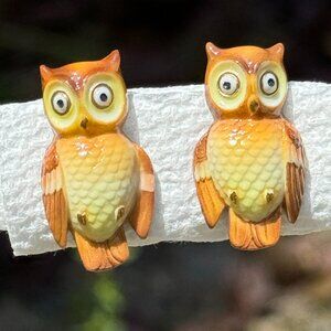 Antique Owl Earrings Celluloid 1940s Perfect Screw Back Whimsical Vintage Charm!
